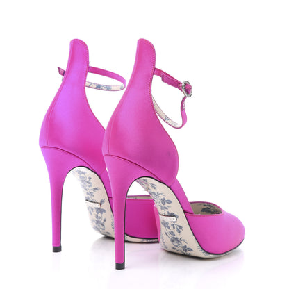 Gucci Satin Daisy Ankle Strap d'Orsay 105 Pumps 37 Fuchsia 4 of 8