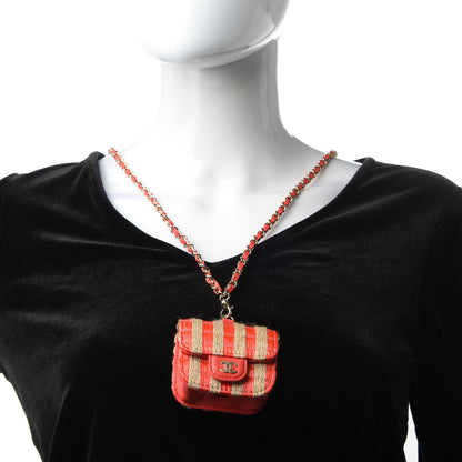 Chanel Raffia Jute Airpods Pro Case With Chain Red Beige 2 of 8
