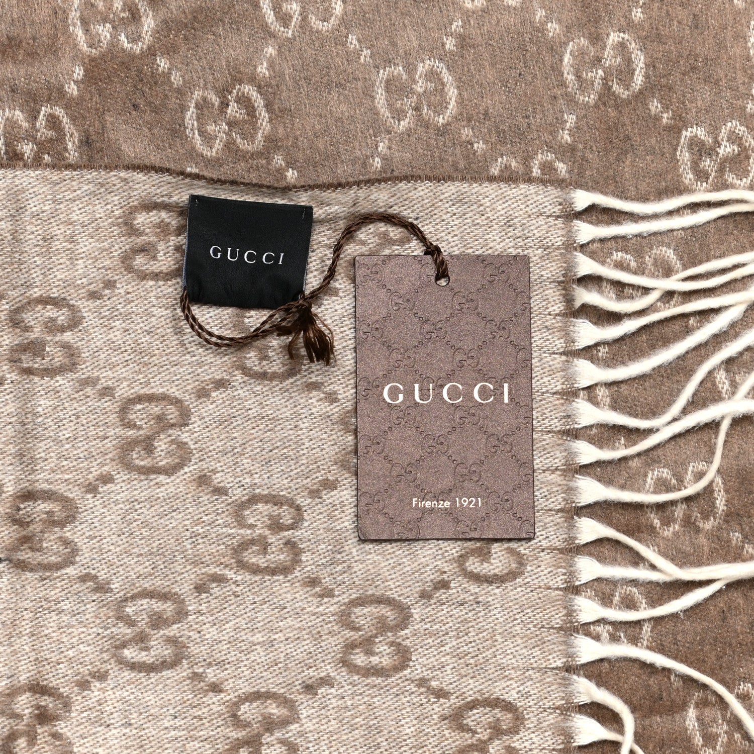 Gucci Silk GG Monogram Nivalis Fringe Scarf Brown 4 of 4
