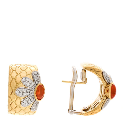 Roberto Coin 18K Yellow White Gold Diamond Fire Opal Flower Hoop Earrings 1 of 5