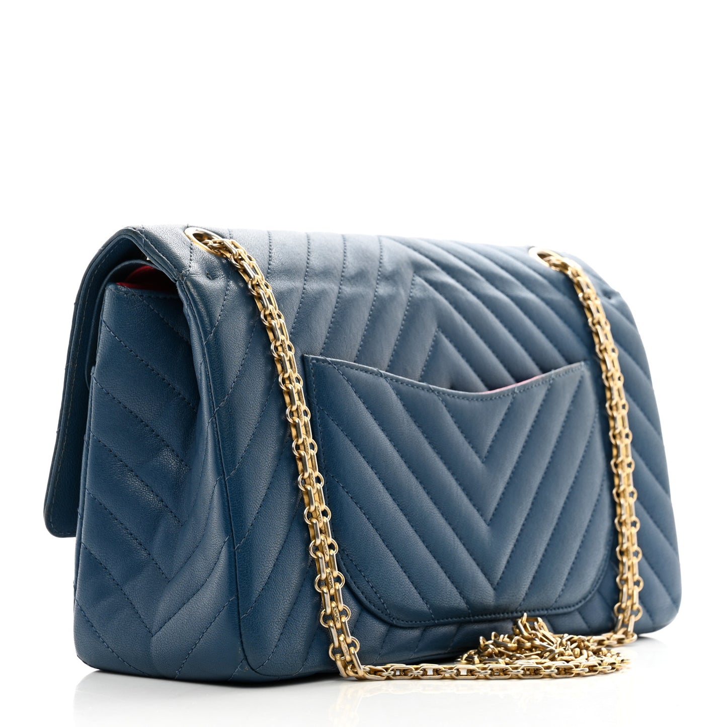 Sheepskin Chevron Quilted 2.55 Reissue 226 Flap Navy Blue