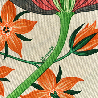 Hermes Silk Bouquet Final Scarf 90 White Casse Vermillion 2 of 5