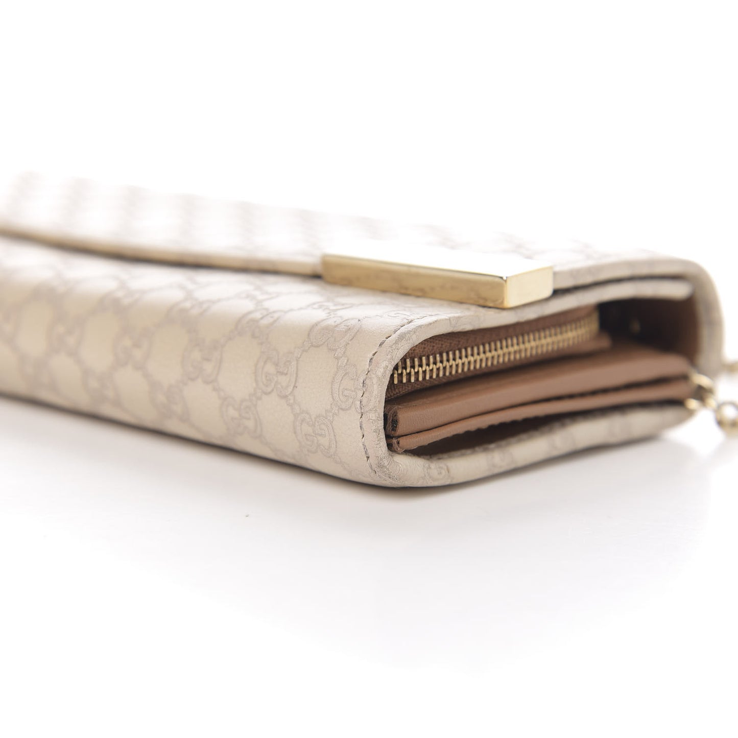 Soft Microguccissima Dice Chain Wallet Beige