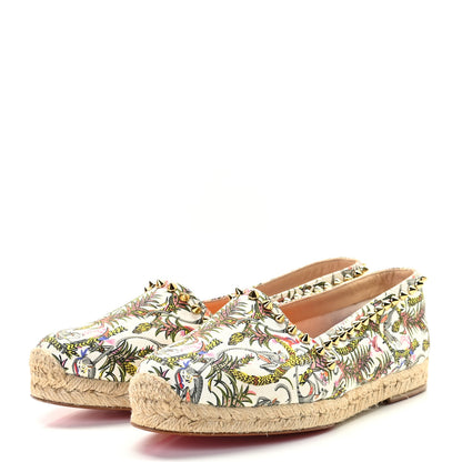 Christian Louboutin Canvas Loubi Jungle Print Ares Spikes Flat Espadrilles 37 Ivory 2 of 9