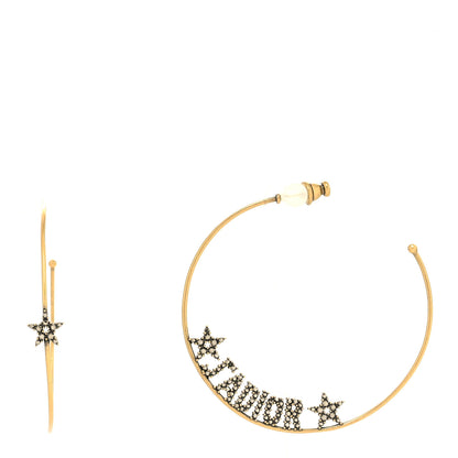 Christian Dior Metal Crystal J'Adior Hoop Earrings Aged Gold 1 of 4