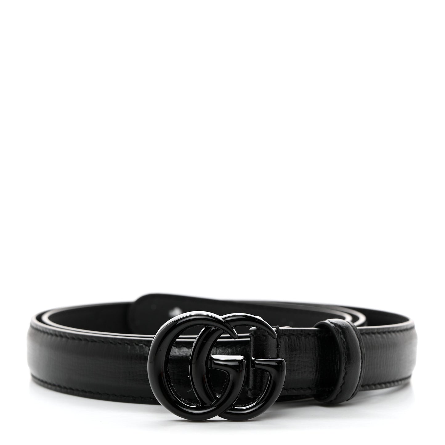 Azalea Calfskin Enamel Monochrome Double G 20mm Belt 80 32 Black