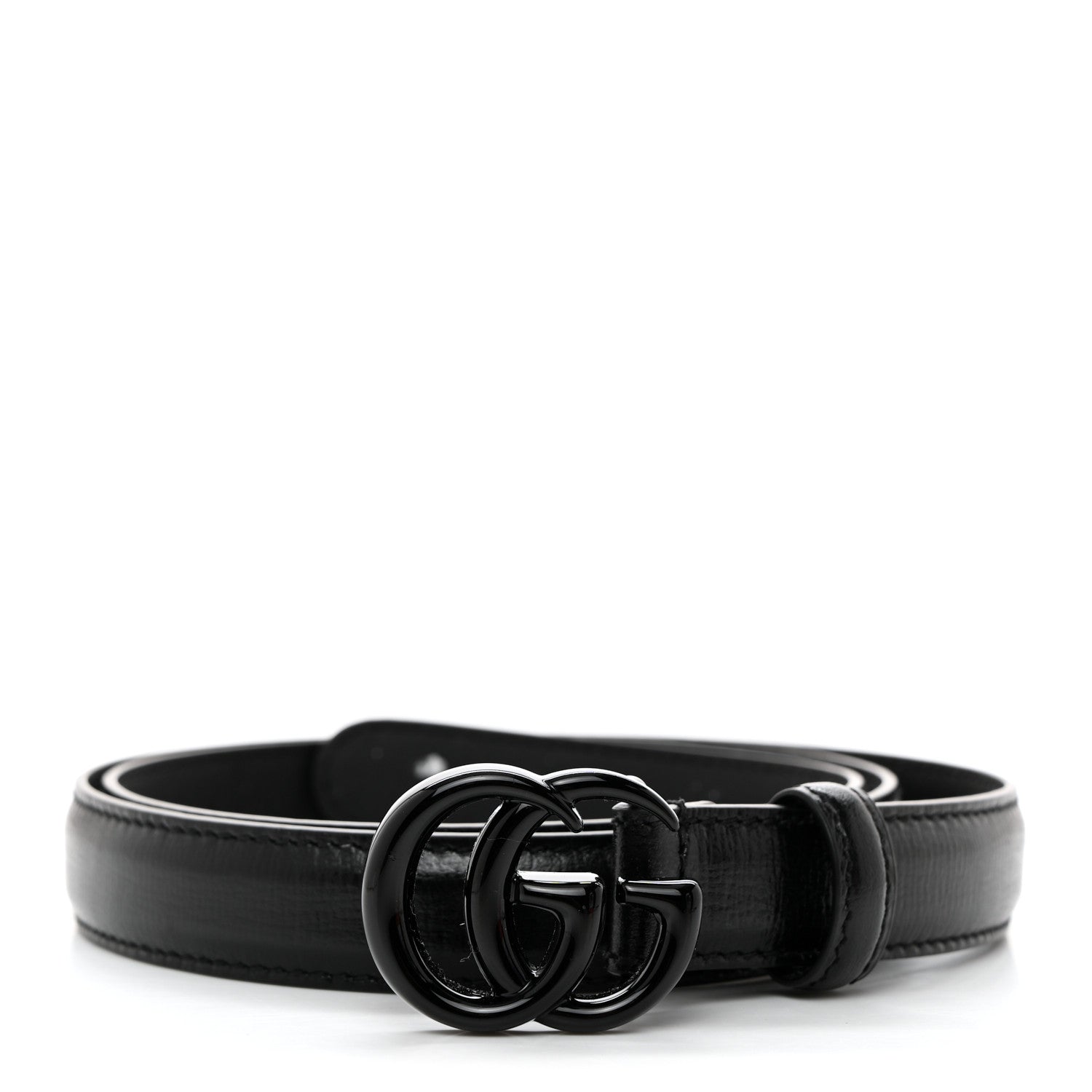 Gucci Azalea Calfskin Enamel Monochrome Double G 20mm Belt 80 32 Black 1 of 7