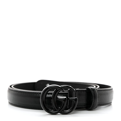 Gucci Azalea Calfskin Enamel Monochrome Double G 20mm Belt 80 32 Black 1 of 7