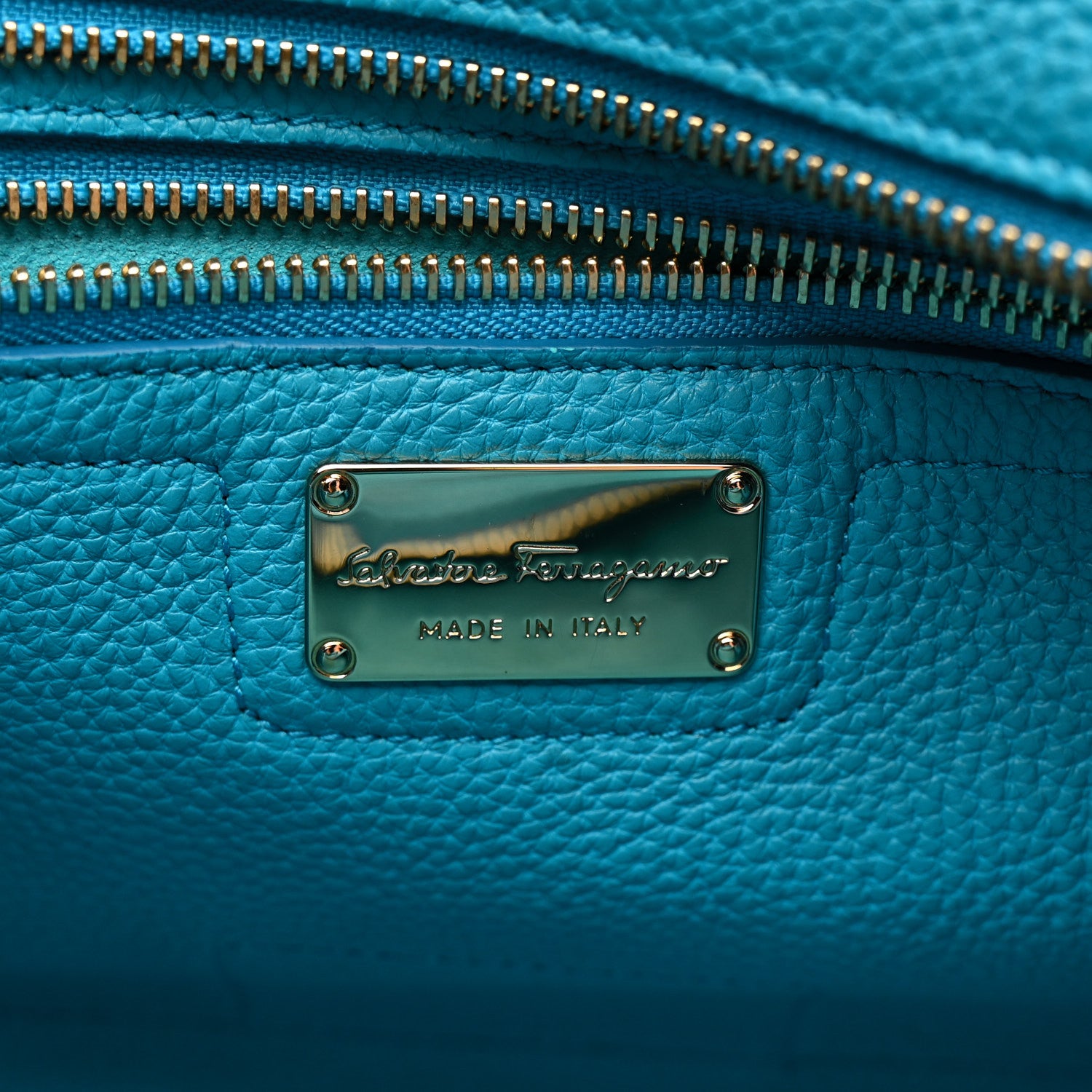 Salvatore Ferragamo Hammered Calfskin Double Handle Small Amy Tote Turquoise 6 of 18