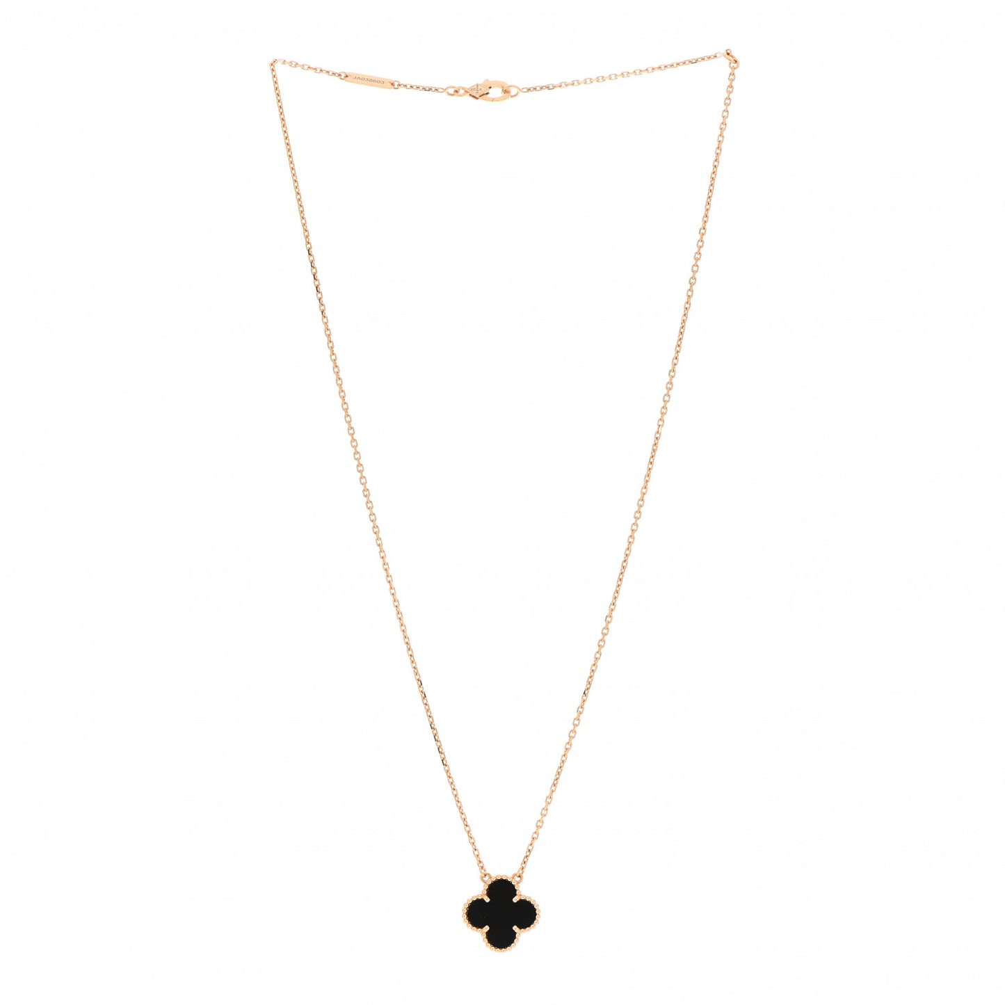 18K Yellow Gold Black Onyx Vintage Alhambra Pendant Necklace