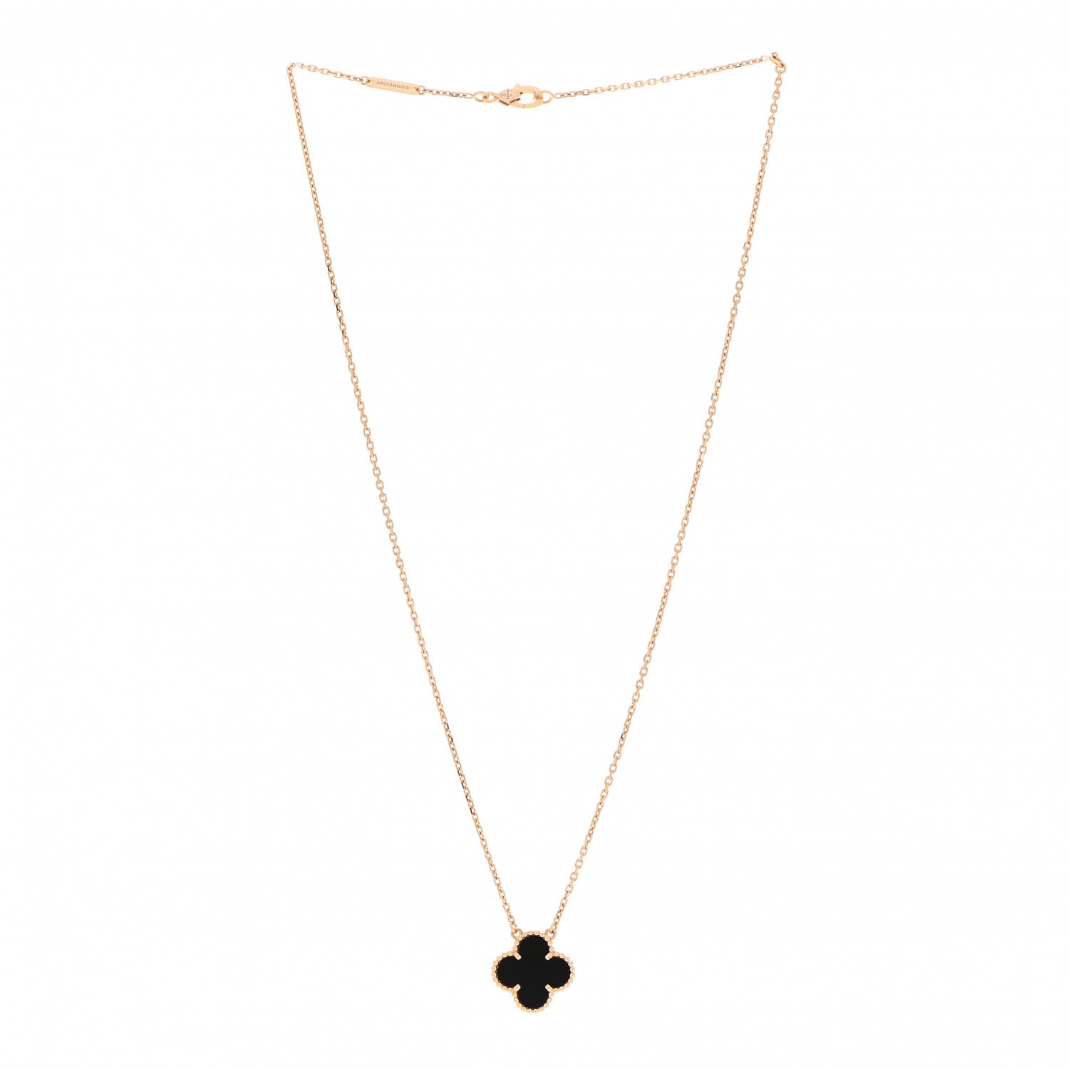 Van Cleef & Arpels 18K Yellow Gold Black Onyx Vintage Alhambra Pendant Necklace 3 of 7