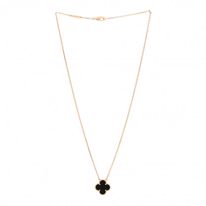 Van Cleef & Arpels 18K Yellow Gold Black Onyx Vintage Alhambra Pendant Necklace 3 of 7
