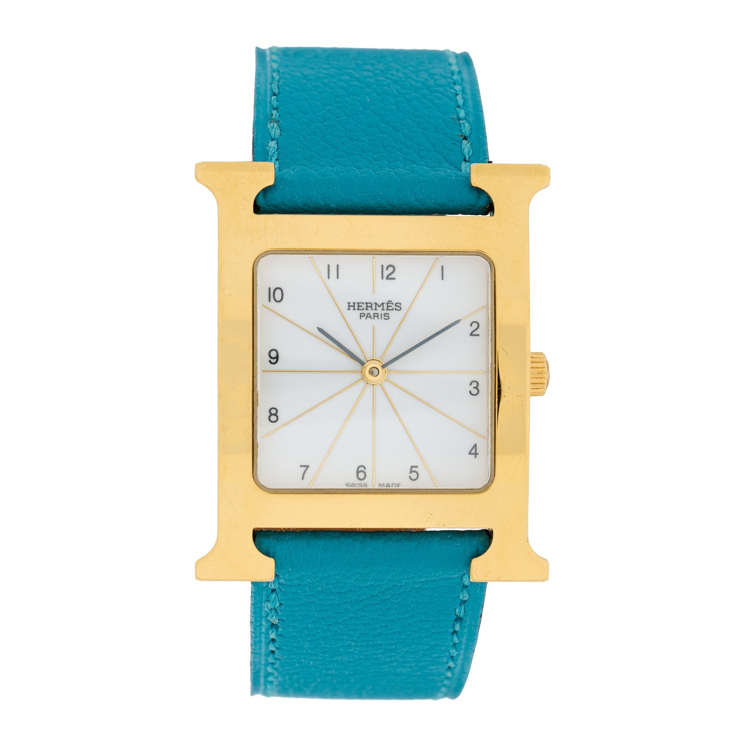 Hermes Stainless Steel Swift 26mm Heure H Hour Quartz Watch Blue Jean 1 of 6