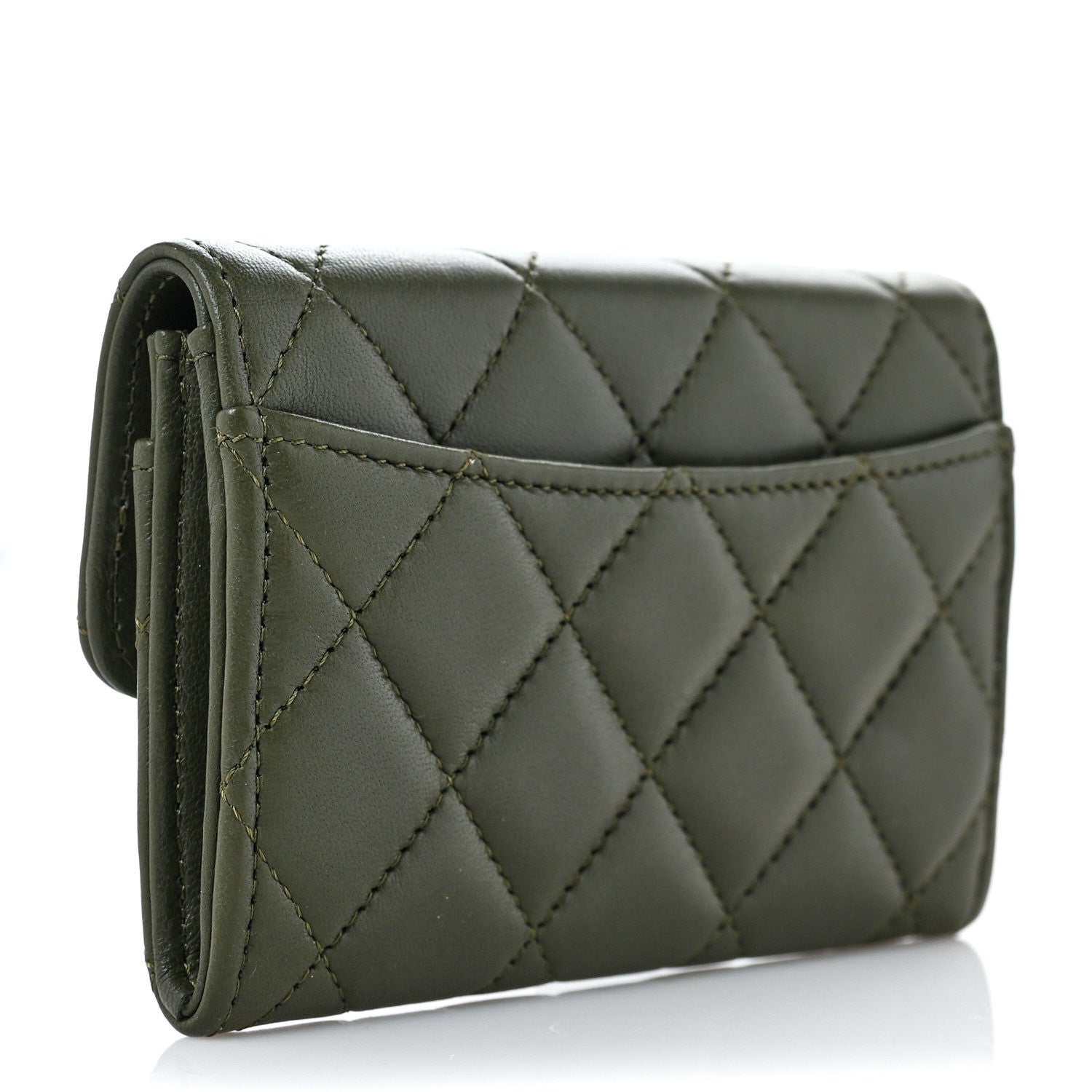 Chanel Lambskin Quilted Flap Card Holder Wallet Khaki 3 of 8