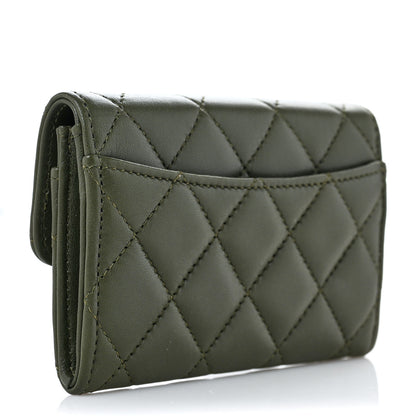 Chanel Lambskin Quilted Flap Card Holder Wallet Khaki 3 of 8