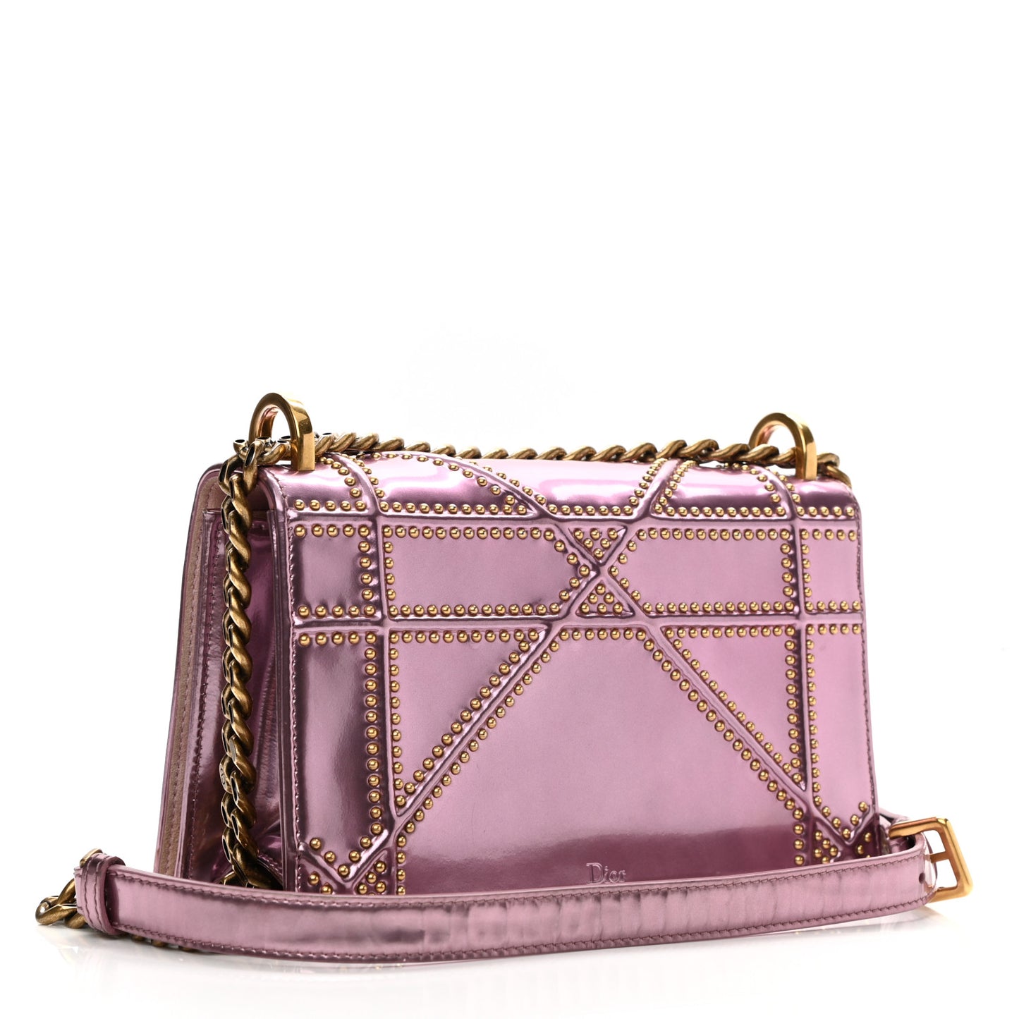 Metallic Patent Studded Small Diorama Flap Bag Pink