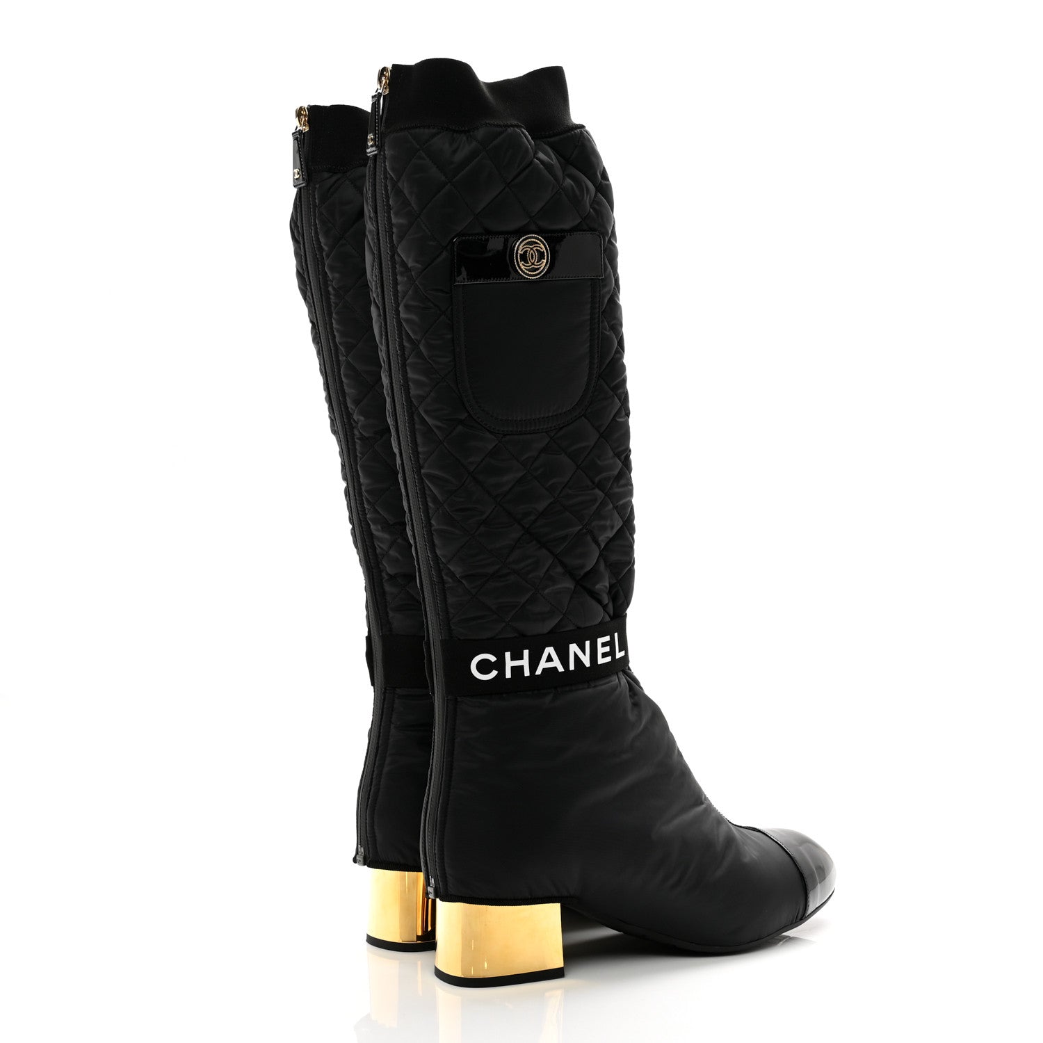 Chanel Mixed Fibers Lambskin Patent Calfskin Convertible High Boots 41 Black 4 of 10