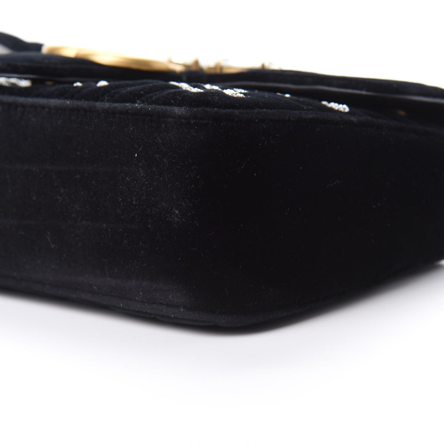 Velvet Matelasse Marquise Crystals Embroidered Small GG Marmont Shoulder Bag Black