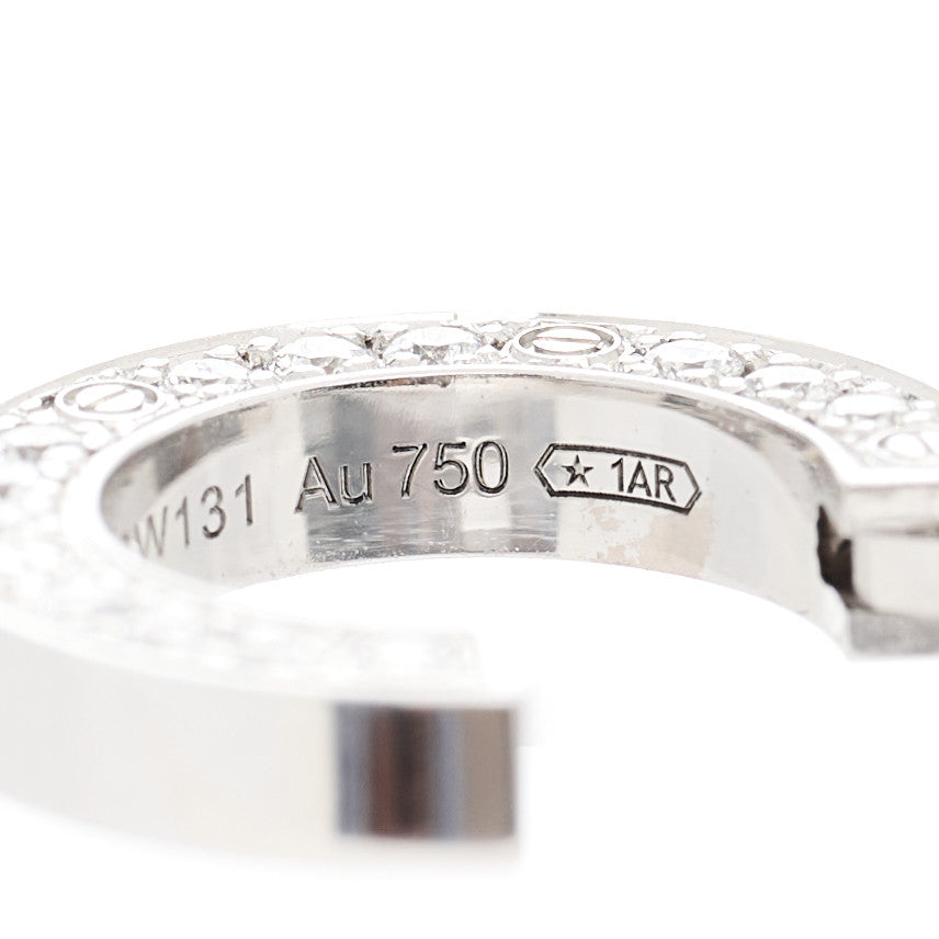 18K White Gold Diamond Pave Single LOVE Hoop Earring