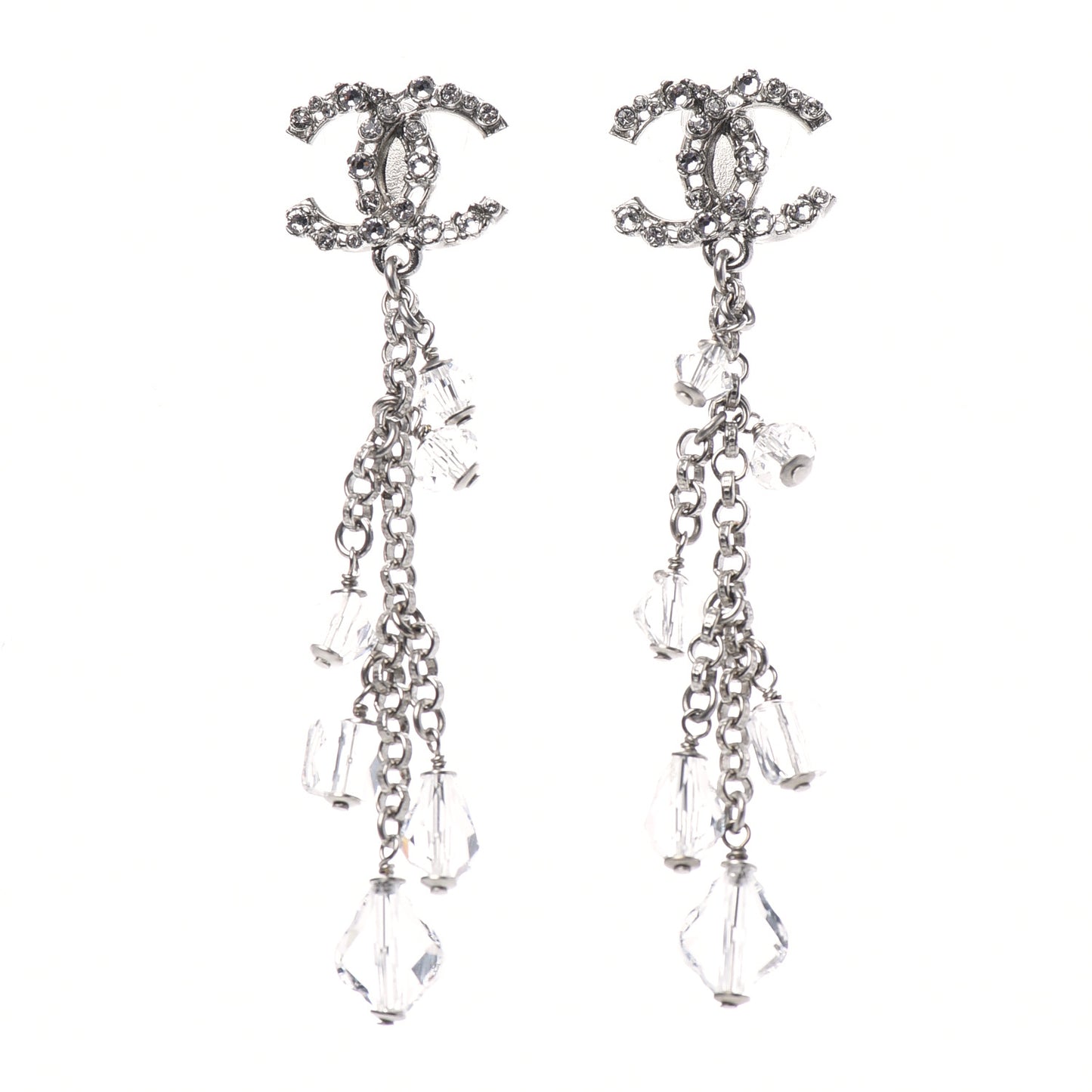 Crystal Bead CC Dangle Earrings Silver