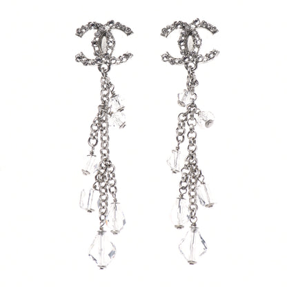 Chanel Crystal Bead CC Dangle Earrings Silver 1 of 4