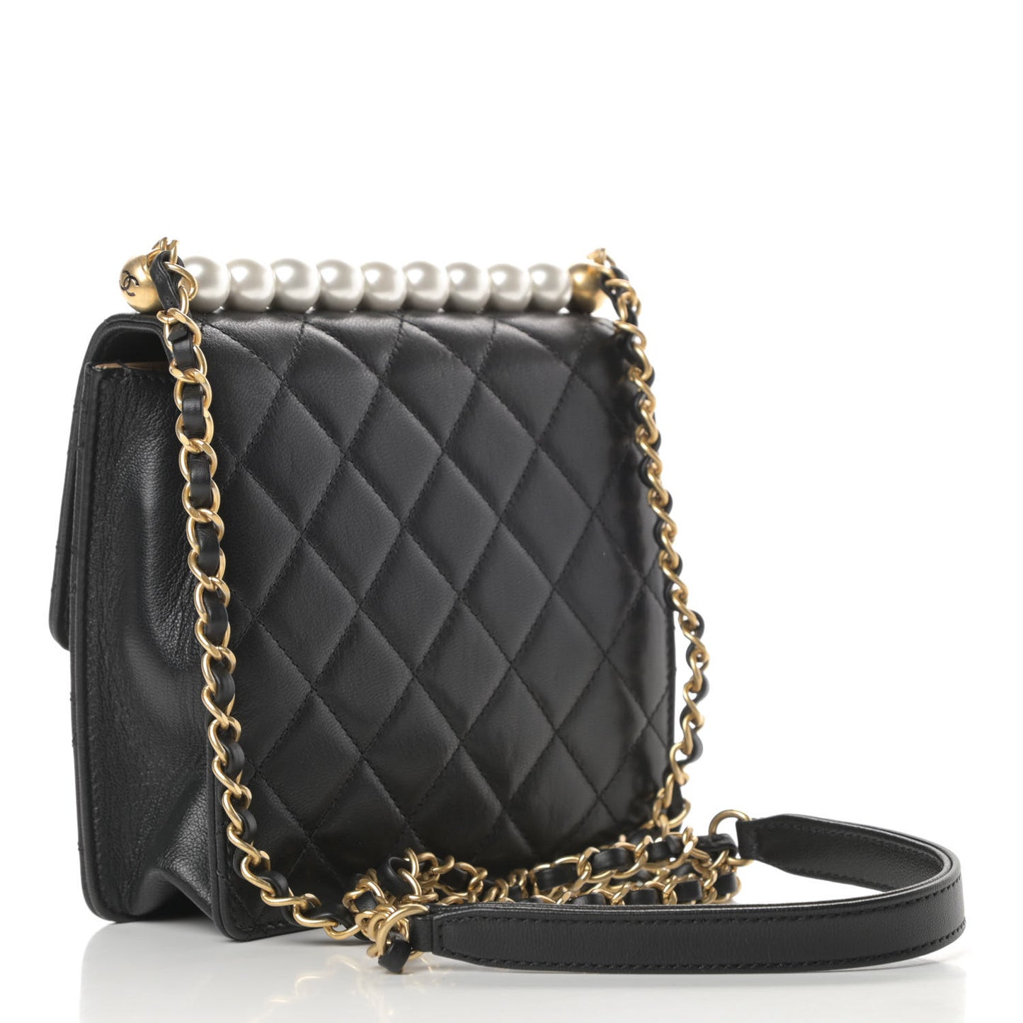 Goatskin Quilted Chic Pearls Flap Black
