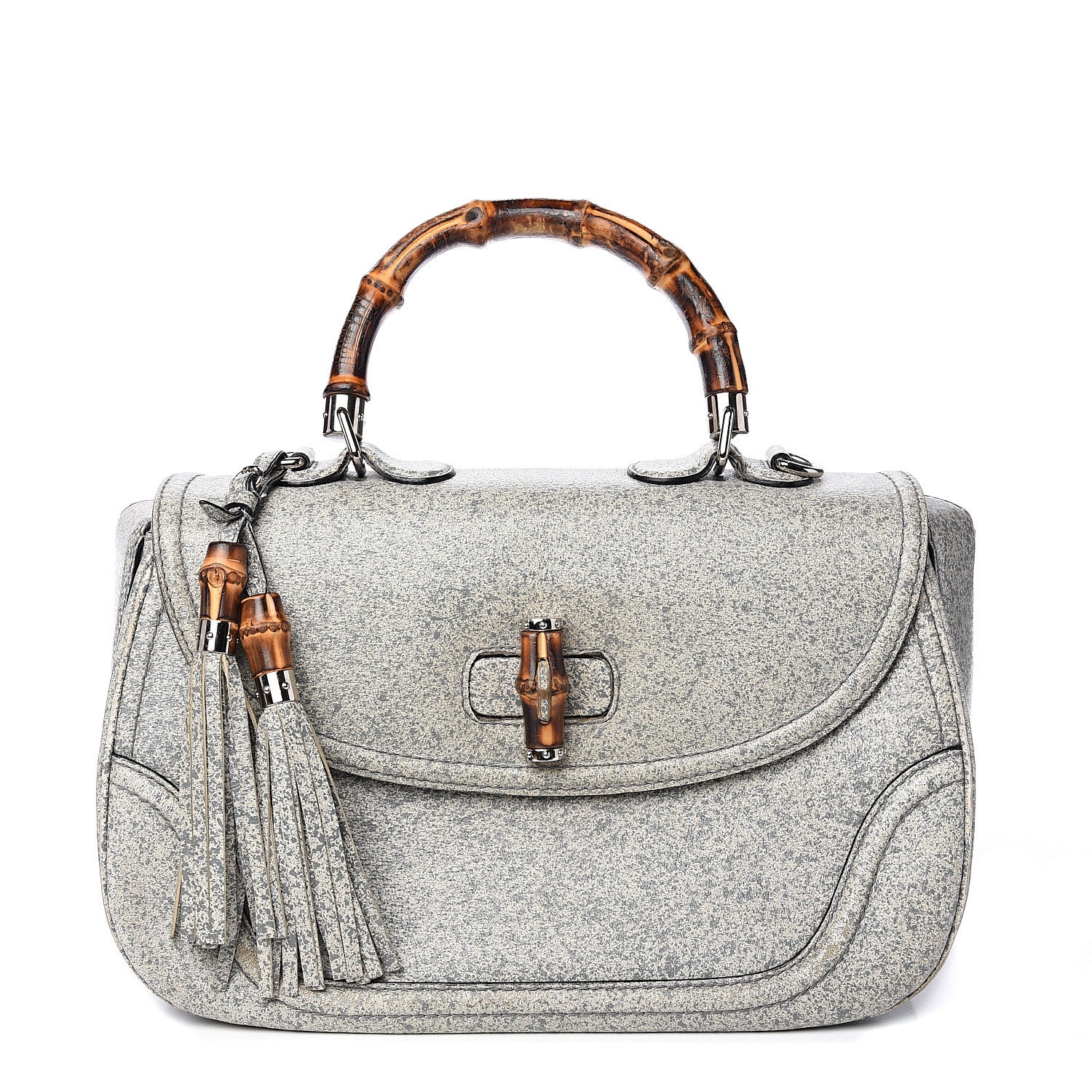 Gucci Calfskin Large New Bamboo Top Handle Bag Light Grey 1 of 10