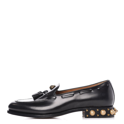 Gucci Calfskin Pearl Embellished Tasseled Mens Sagan Loafers 10 Black 1 of 13