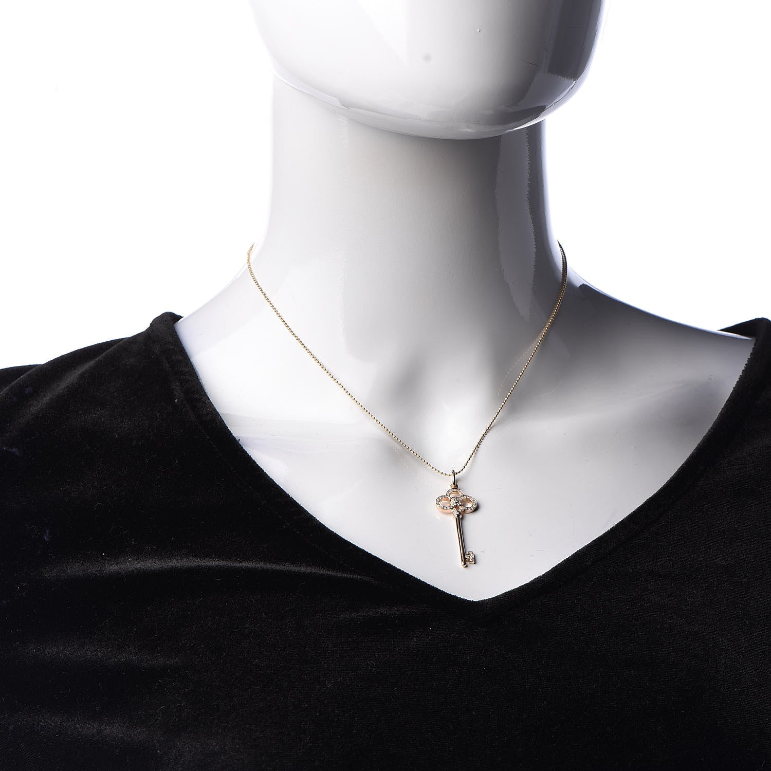 Tiffany 18K Rose Gold Diamond Crown Key Pendant Necklace 2 of 8