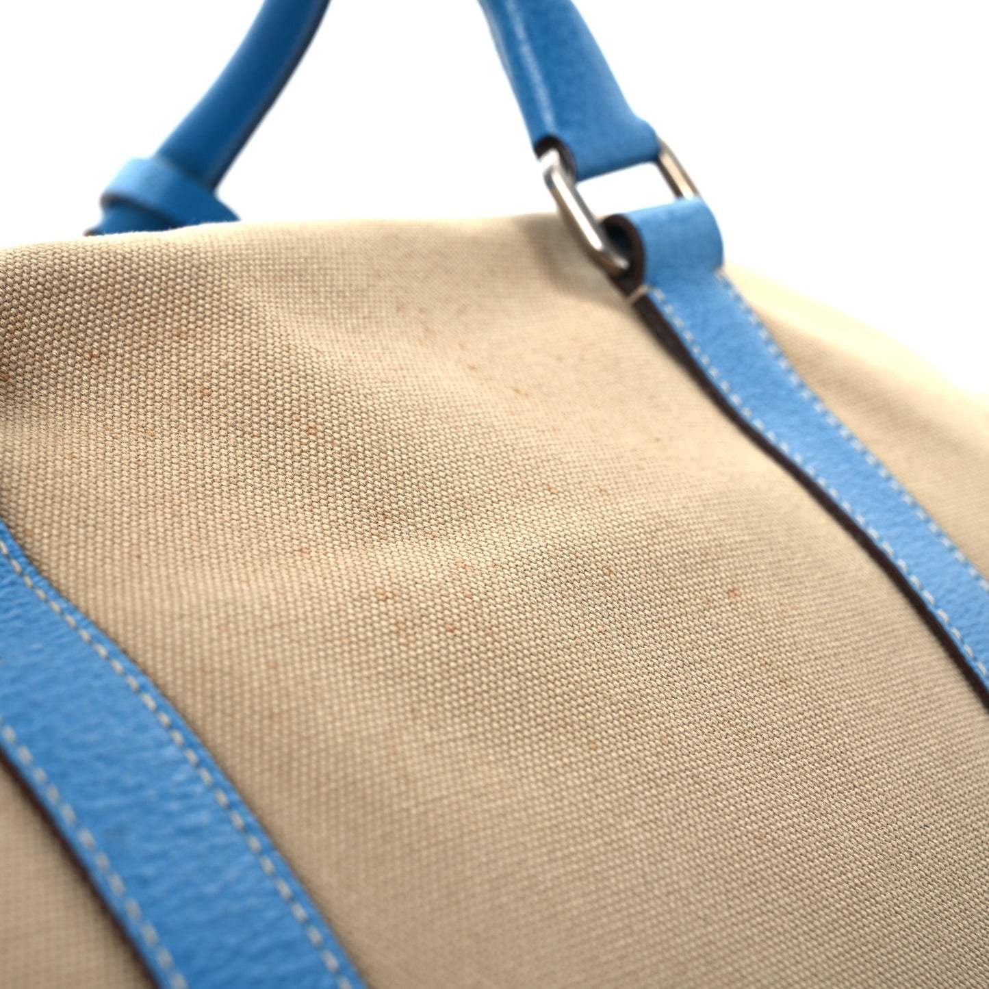 Canvas Calfskin Duffle Beige Blue