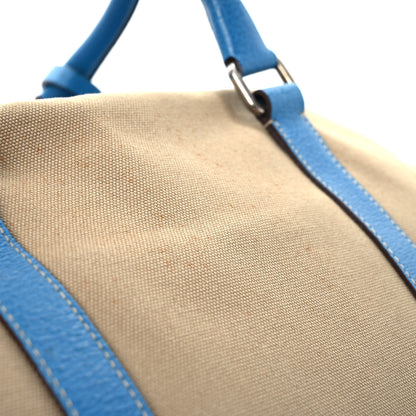 Prada Canvas Calfskin Duffle Beige Blue 14 of 20