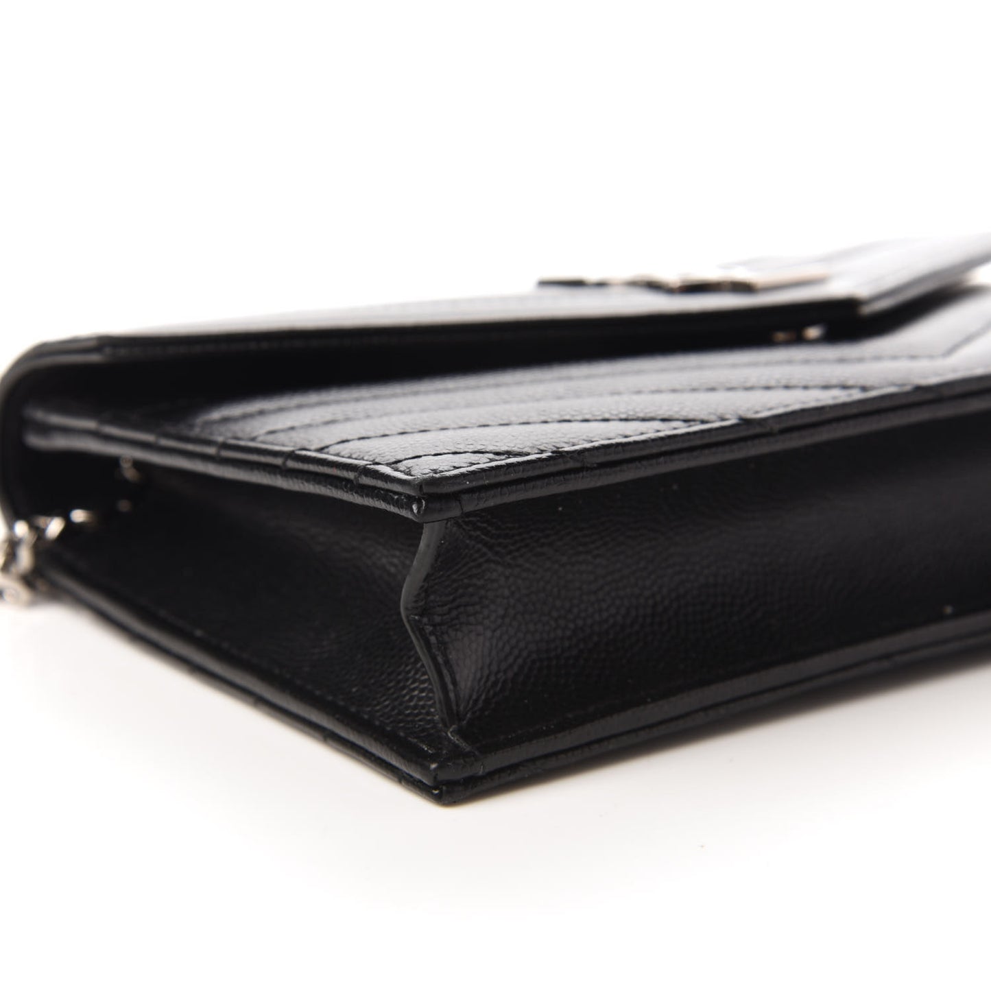 Grain De Poudre Matelasse Chevron Monogram Envelope Chain Wallet Black