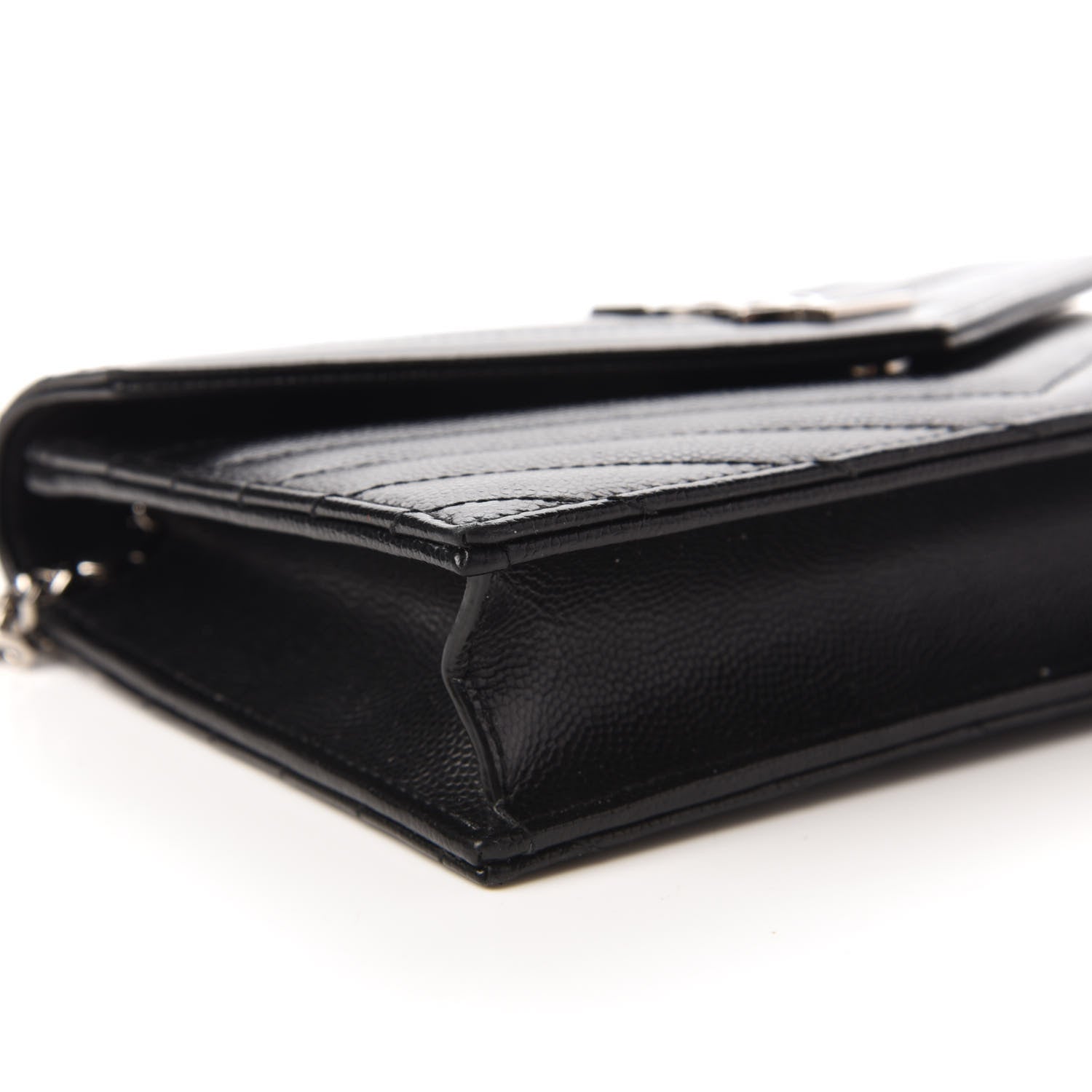 Saint Laurent Grain De Poudre Matelasse Chevron Monogram Envelope Chain Wallet Black 6 of 10