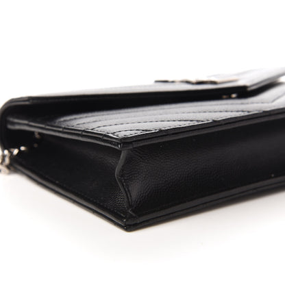 Saint Laurent Grain De Poudre Matelasse Chevron Monogram Envelope Chain Wallet Black 6 of 10