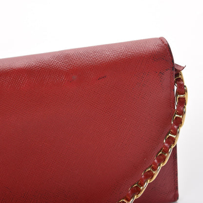 Prada Saffiano Metal Oro Chain Wallet Fuoco 14 of 15