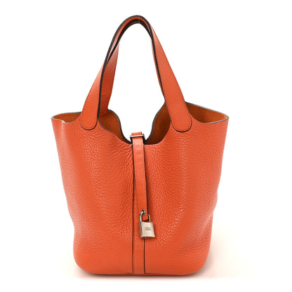 Hermes Taurillon Clemence Picotin Lock 22 MM Orange 1 of 10