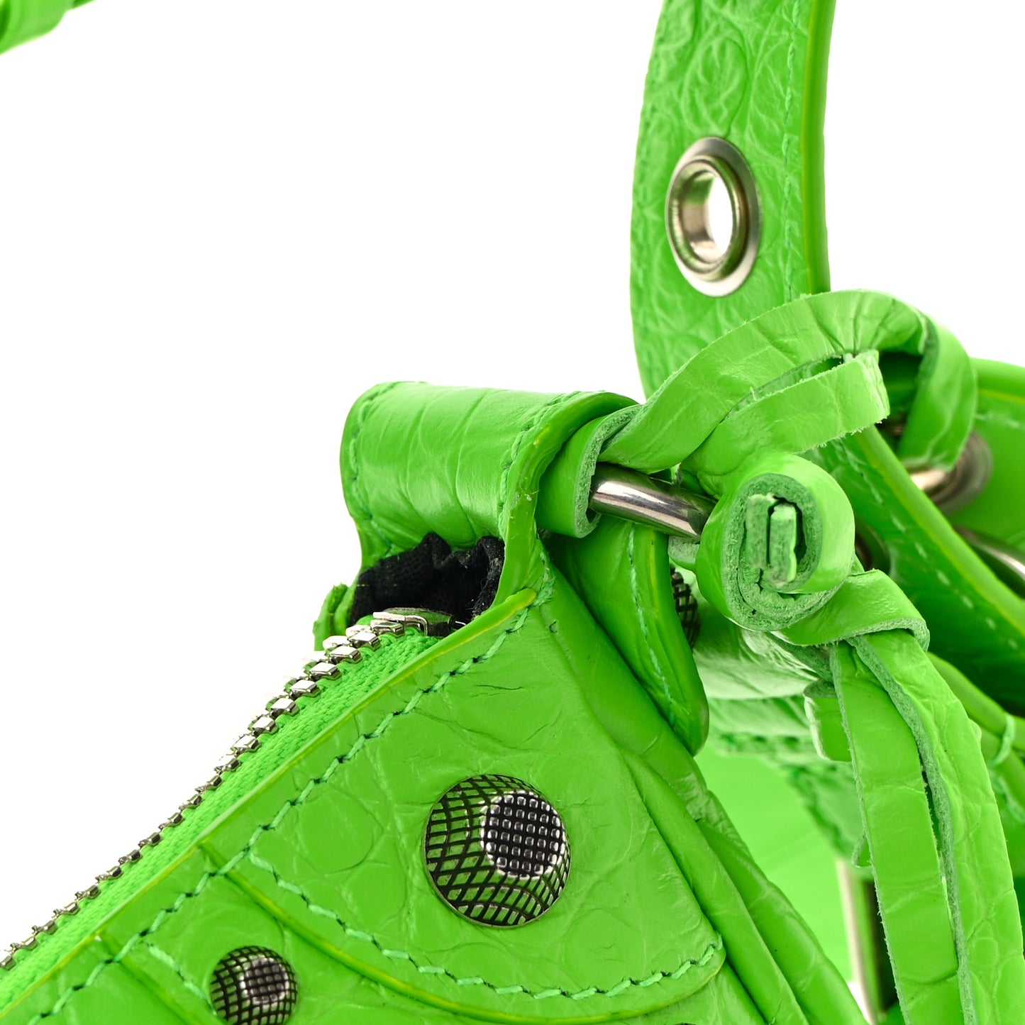 Extra Supple Calfskin Crocodile Embossed Le Cagole Shoulder Bag XS Acid Green