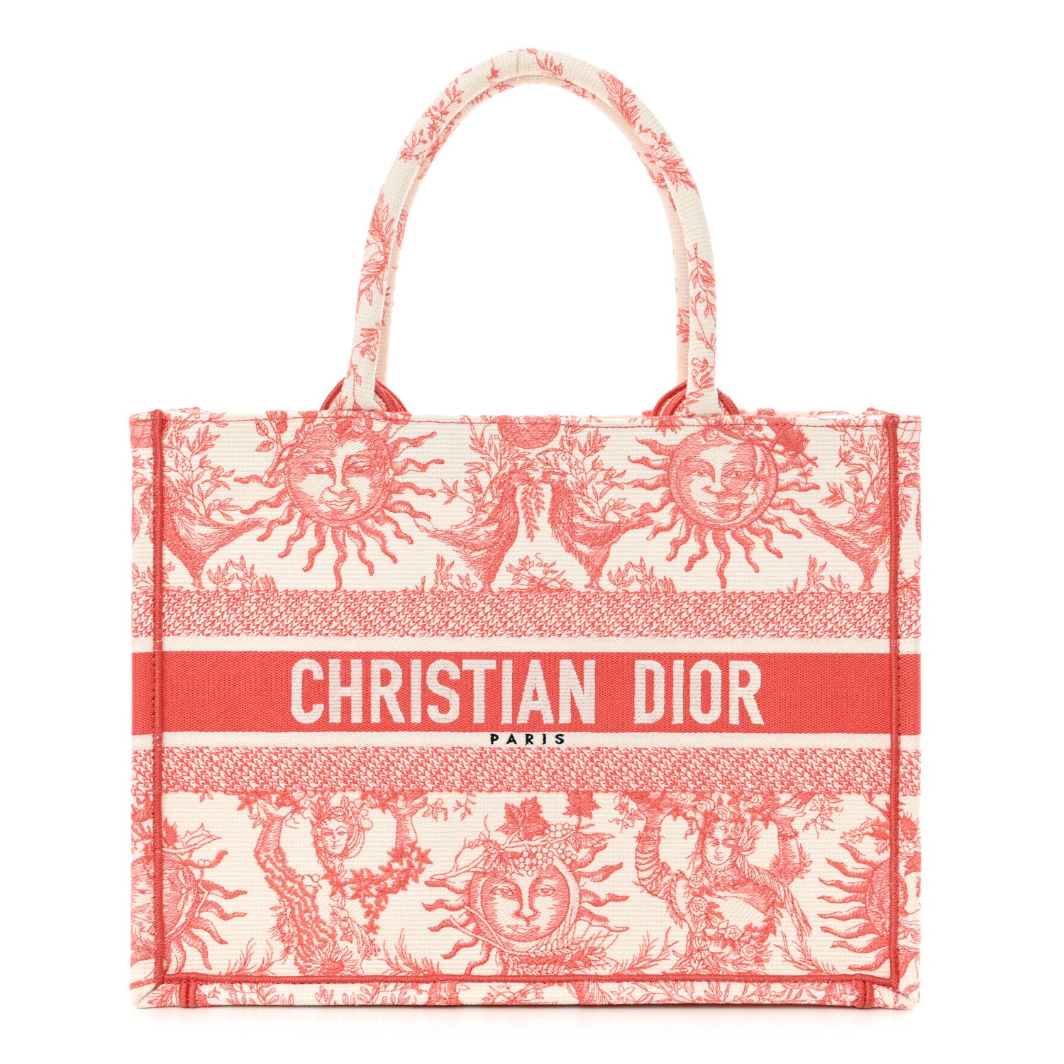 Christian Dior Canvas Embroidered Medium Toile de Jouy Soleil Book Tote Coral 1 of 11