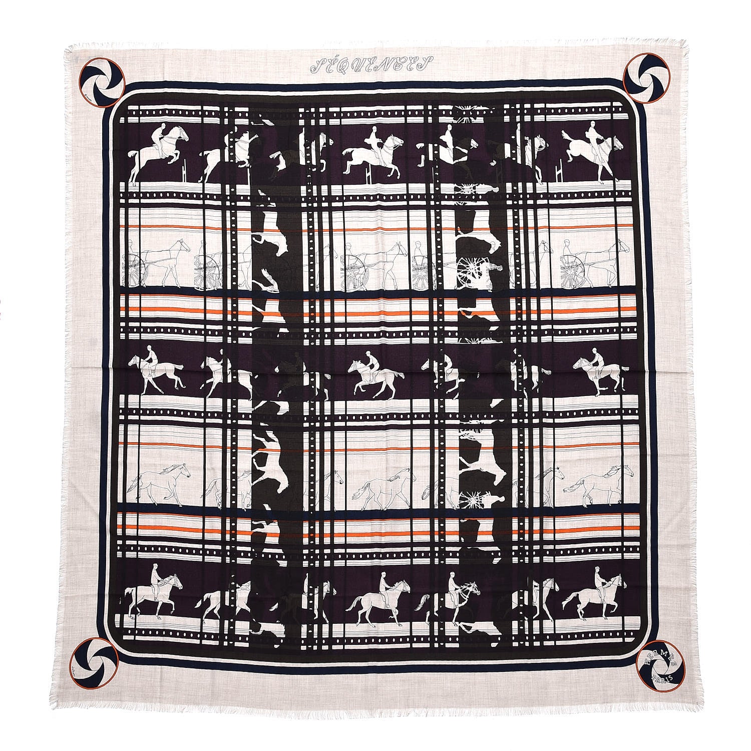 Hermes Cashmere Silk Imprimeur Fou Sequences Shawl 140 Naturel Kaki Orange 1 of 7