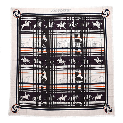 Hermes Cashmere Silk Imprimeur Fou Sequences Shawl 140 Naturel Kaki Orange 1 of 7