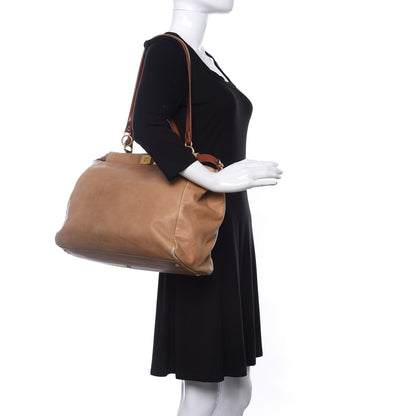 Fendi Vitello Saddle Denim Large Peekaboo Iconic Satchel Brown 2 of 9
