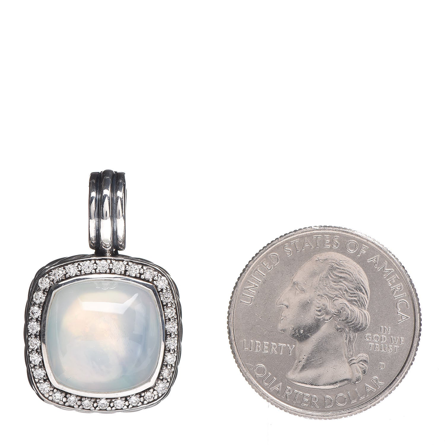 David Yurman Sterling Silver Diamond Moon Quartz 14mm Moonlight Ice Enhancer 2 of 3