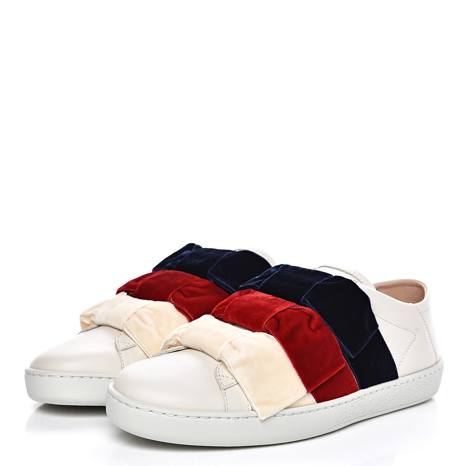 Gucci Calfskin Womens Velvet Bow Ace Sneakers 38 White 3 of 10