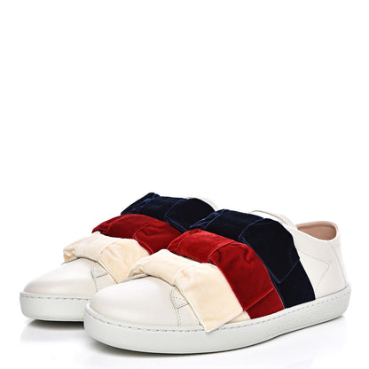 Gucci Calfskin Womens Velvet Bow Ace Sneakers 38 White 3 of 10