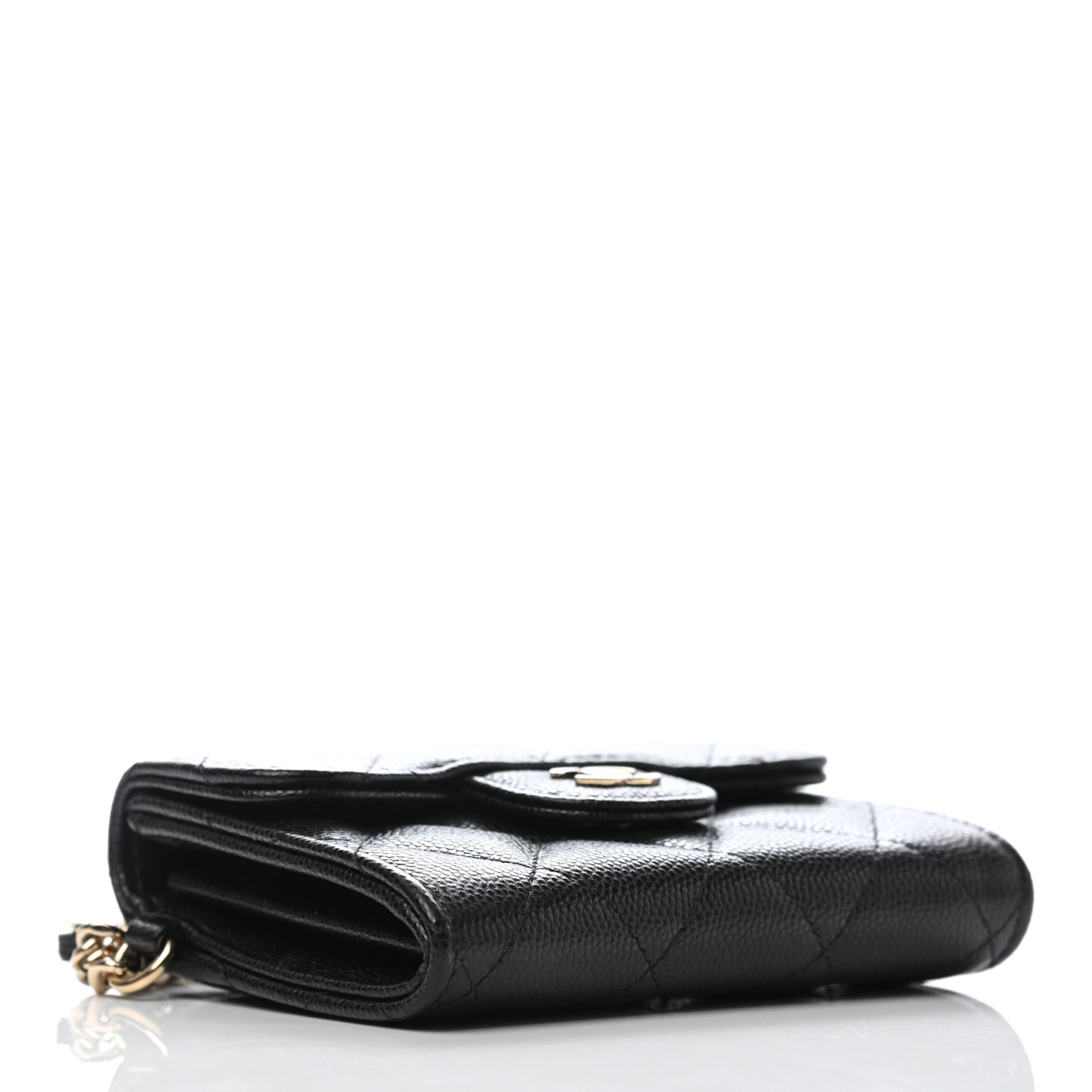 Caviar Quilted Flap Card Holder Chain Wristlet Black