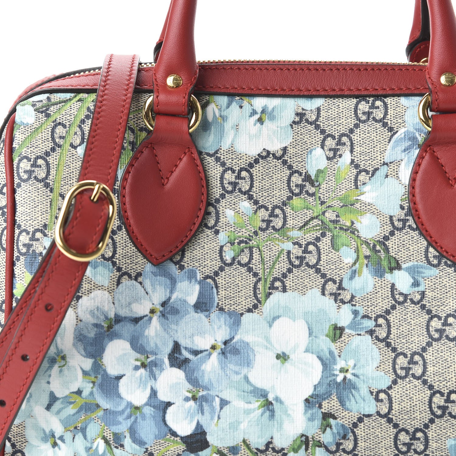 Gucci GG Supreme Monogram Blooms Small Boston Beige Blue Navy Hibiscus Red 10 of 10