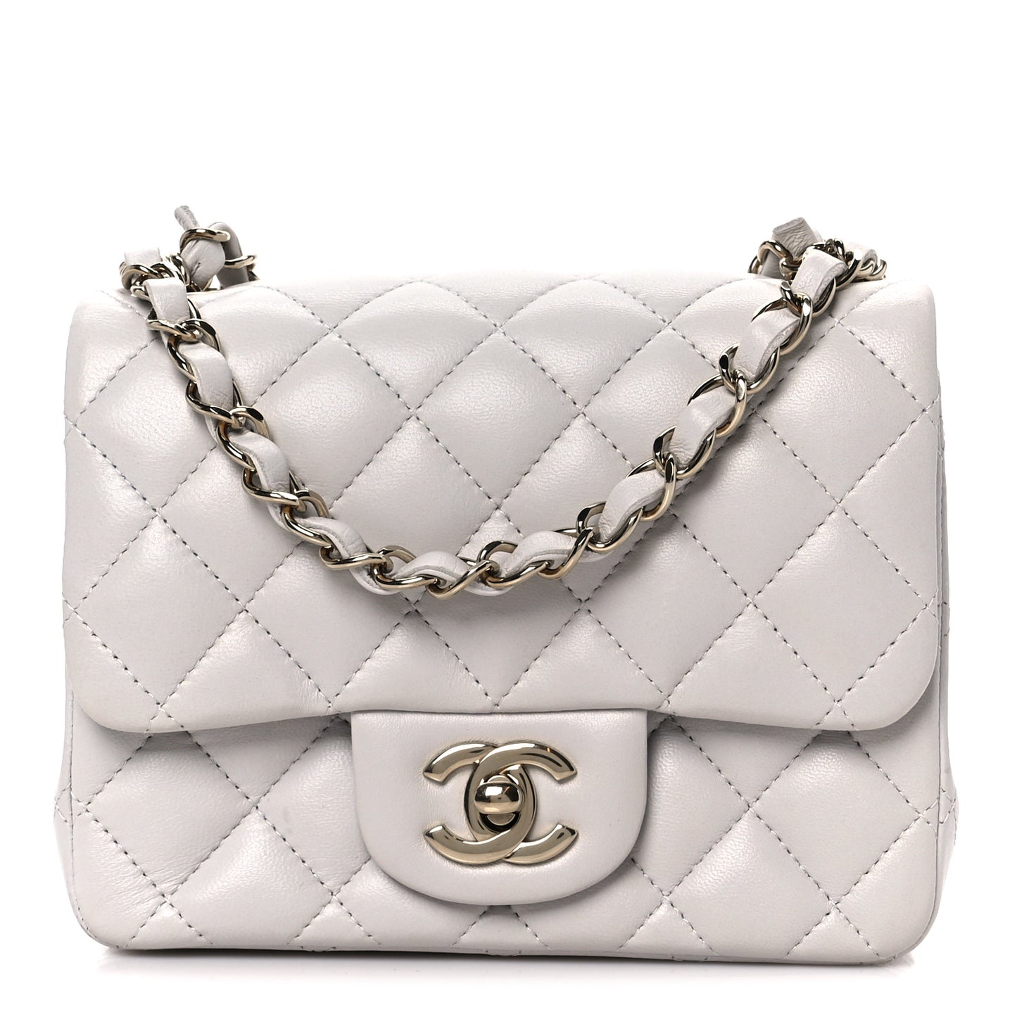Lambskin Quilted Mini Square Flap Light Grey