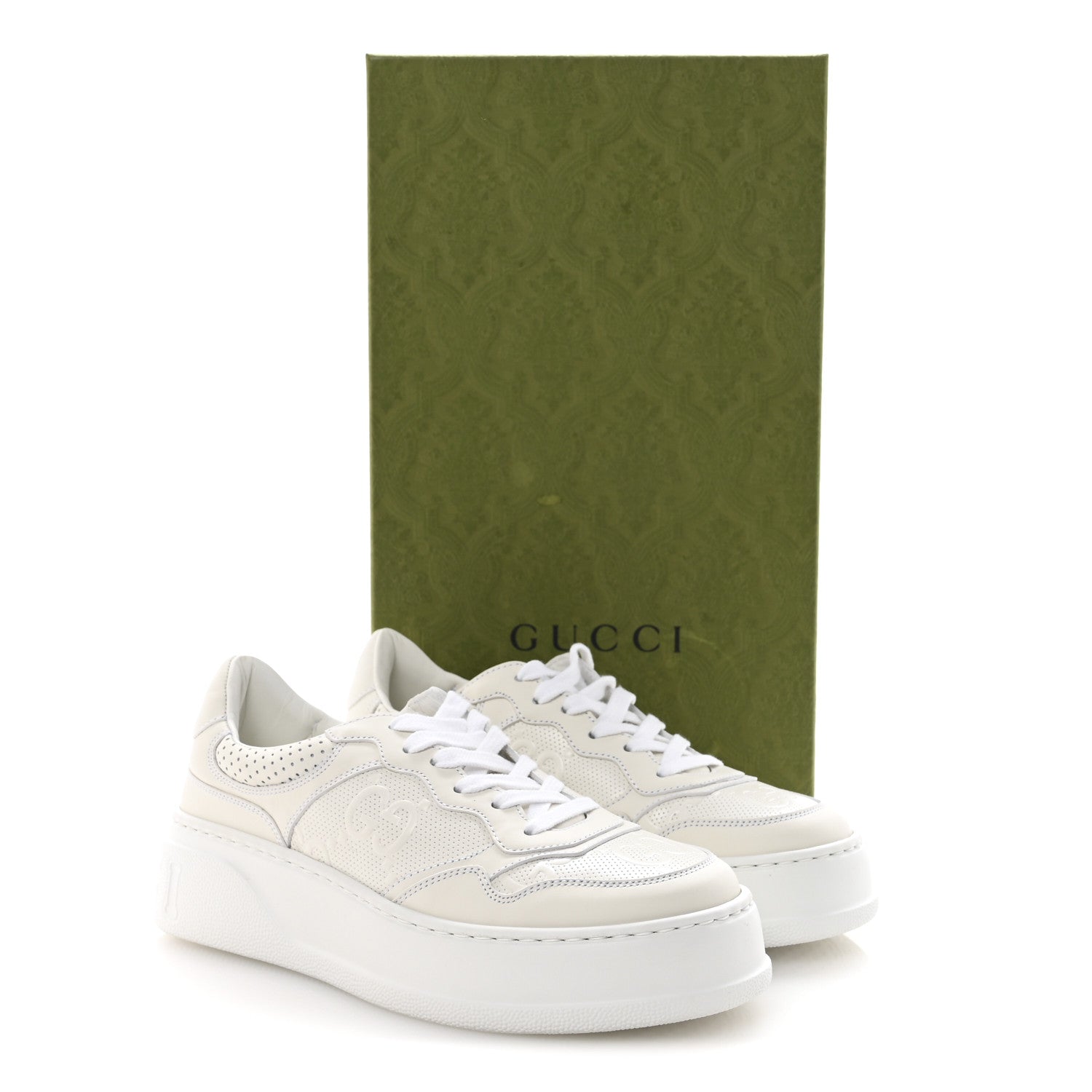 leona85 GUCCI 婦人靴　474483 1057 37+ Gucci Calfskin GG Tennis Embossed Perforated Womens Platform 55mm