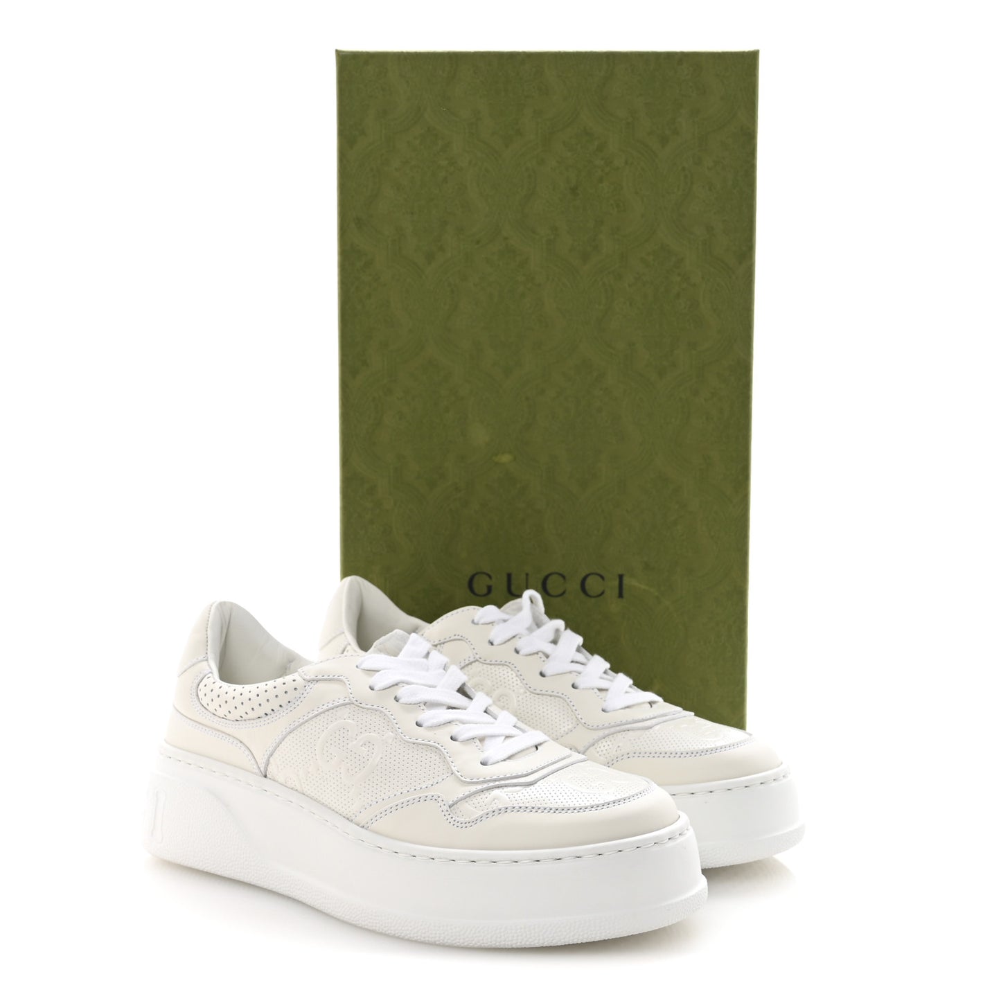 Calfskin GG Tennis Embossed Perforated Womens Platform 55mm Sneakers 37 Great White