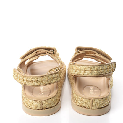 Chanel Braided Fabric Velcro Dad Sandals 38 Beige 5 of 10